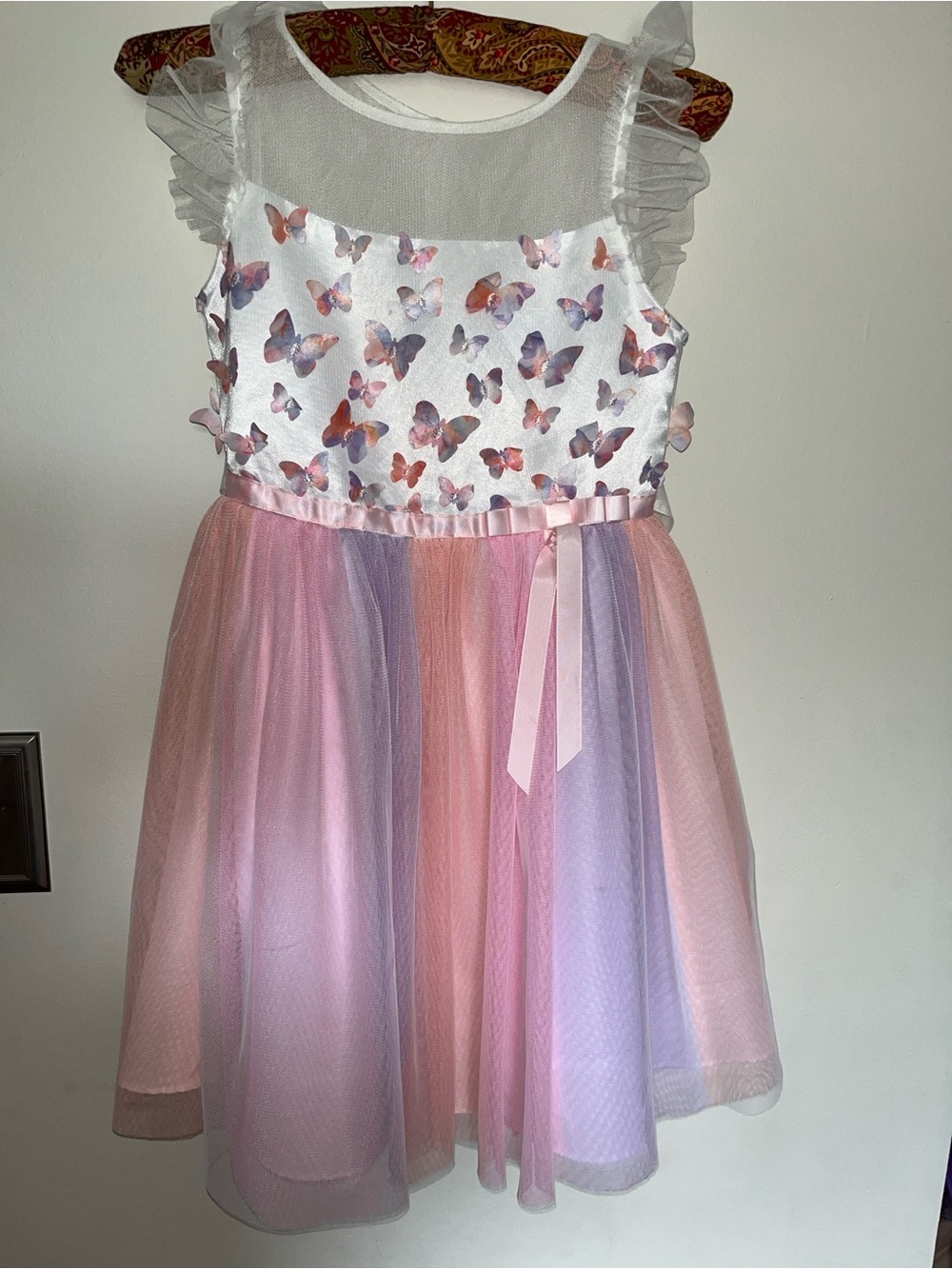 Girls Pink Butterfly Tulle Dress